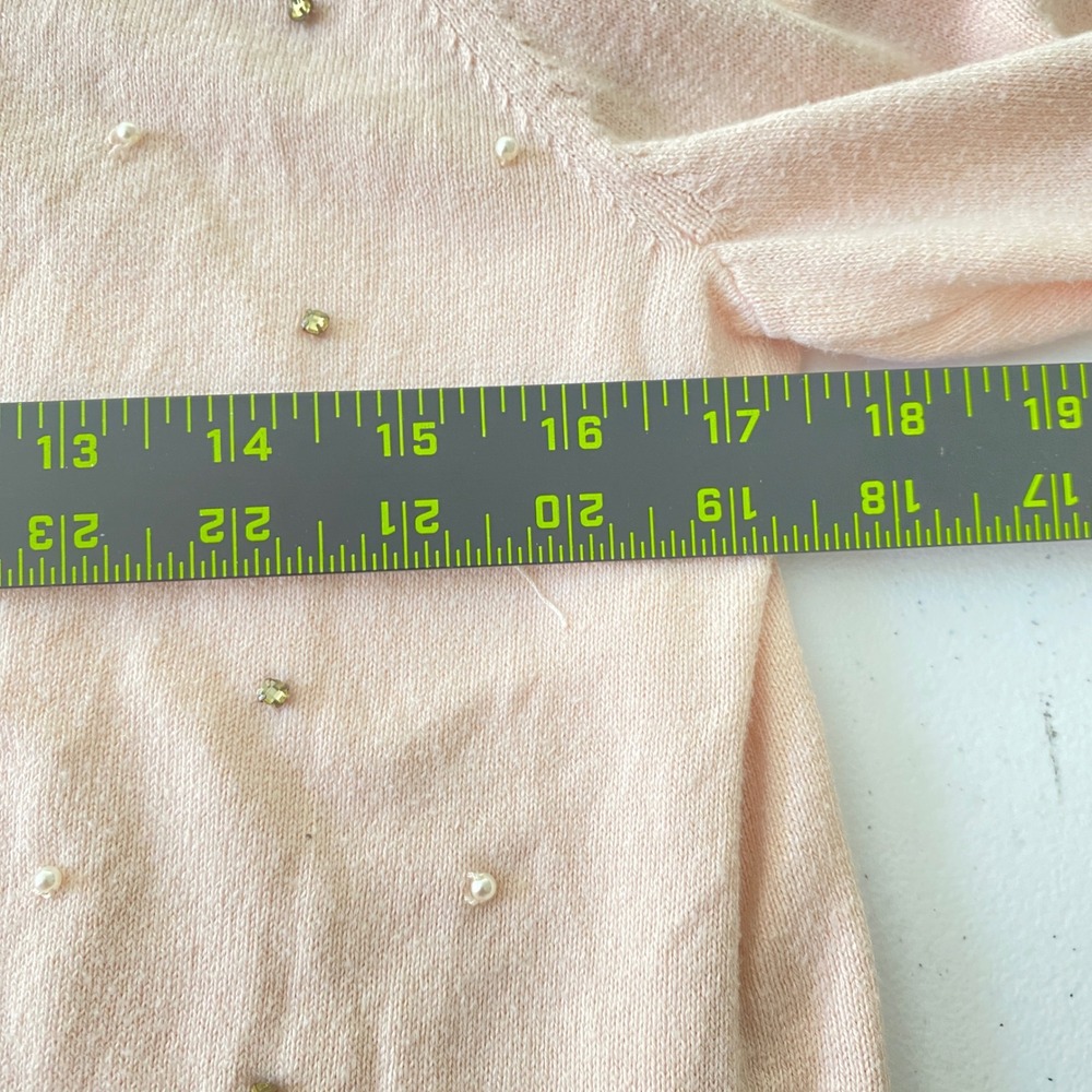 LOFT Soft Girl Coquette Cardigan Sweater M Pink Pearl Rhinestone Embellished - Picture 7 of 7